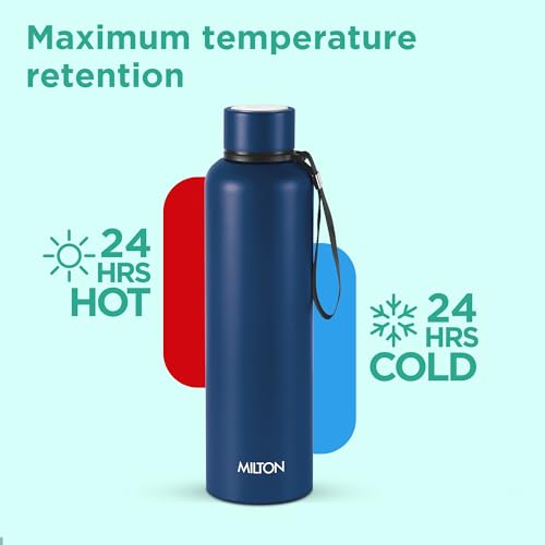 Image of Milton Aura 1000 Thermosteel Water Bottle, 24 Hr Hot and Cold I Leak Proof Lid, ISI Certified I Vacuum Insulated I for Office, Gym, School I Dark Blue