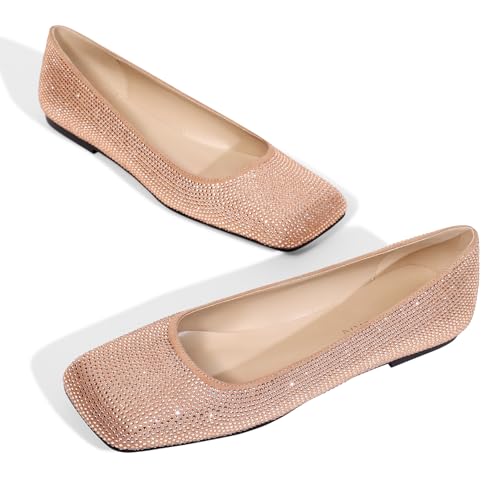 Flats for Women Rhinestone Square Toe Glitter Sparkly Comfortable Dress Bridal Ladies Wedding Shoes2