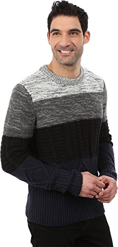 Nautica Men's 3 Gauge Lofty Block Crew True Black Sweater MD2