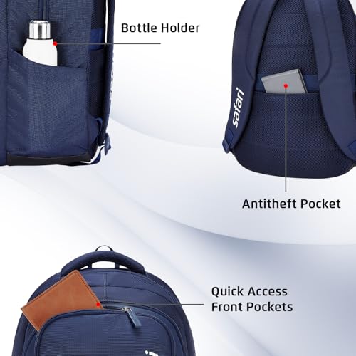 Image of Safari Saga 37L Laptop Backpack, 3 Compartments, Organizer, Bottle Holder, Front Pocket, Office Bag, School Bag for Boys and Girls, College Bag, Travel Bag for Men and Women