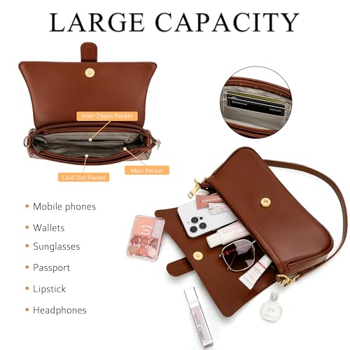 Image of KKXIU Shoulder Bag for Women Small Hobo Handbag Mini Retro Clutch Purses | Trendy Classic Underarm Crossbody Bag with Zipper Closure, Vegan Leather, Removable Strap