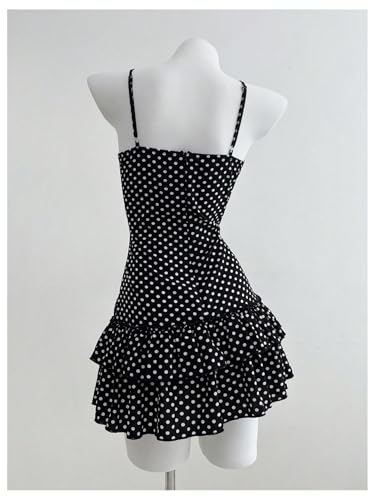 MakeMeChic Women's Polka Dots Lace Cami Dress V Neck Tiered Ruffle Y2k Mini Dresses2