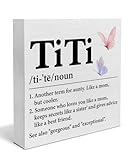 Aunt Gifts for Birthday Mother's Day - Auntie Aunt Wooden Sign Titi Definition Wood Block Sign Decorations for Home Bedroom Desk Shelf Tabletop (5 X 5 Inches)