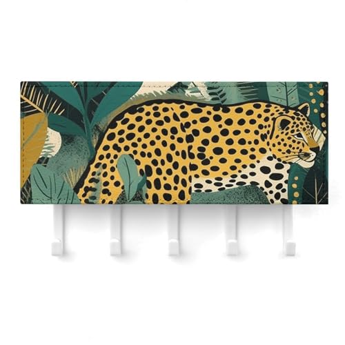 Soporte para llaves de pared amarillo y verde oscuro con 5 ganchos resistentes para pasillo 7