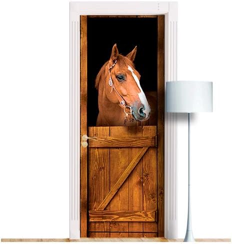 Door Sticker - Horse in Stall. 1 Piece Mural, Decal. Wrap, Cover. Peel and Stick, Self-Adhesive, Removable (Horse 6, 36"x80")
