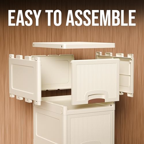 Image of Amazon Basics Multi-Purpose Organizer | Modular Storage Box for Clothes, Kitchen, Bedroom & Living Room | Stackable Rack, Space-Saving Wardrobe Cabinet (Off White), 6 Piece, Plastic