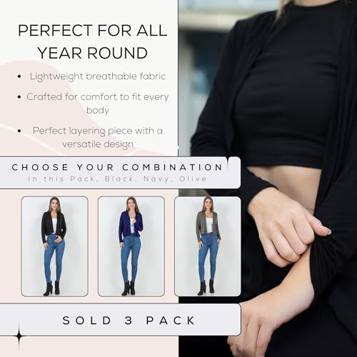 Image of Azules Cropped Cardigan for Women, Open Front Drape Lightweight Sweater Long Sleeves Women's Cardigans