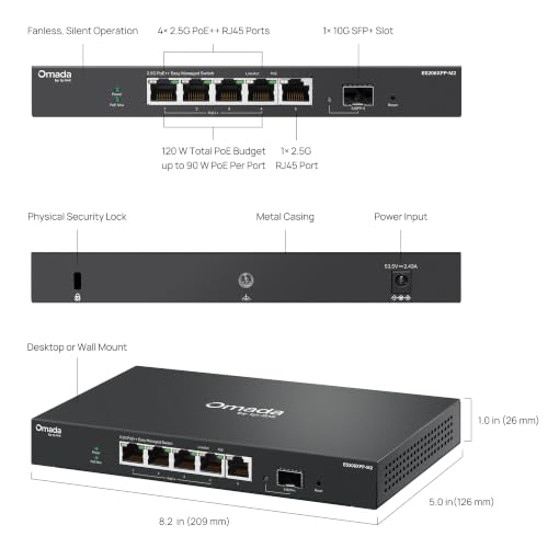 Image of TP-Link Omada 5 Port 2.5G PoE Switch, Easy Managed, 120W Budget, PoE++ Compliant, 10G SFP+ Port, Auto Recovery, VLAN, Loop Prevention, Fanless (ES206XPP-M2)