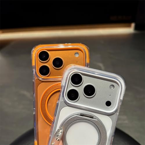 Coque iPhone 15 Orange Transparente Magnétique Anti-Choc avec Support