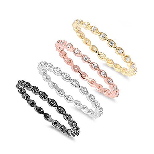 Blue Apple Co. 2mm Full Eternity Stackable Band Ring Round Cubic Zirconia 925 Sterling Silver Choose Color