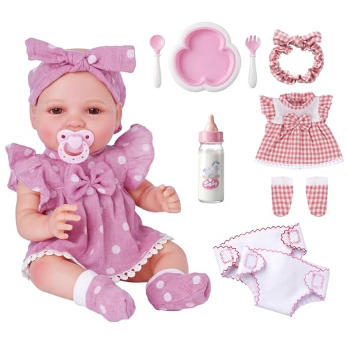 BABESIDE Conjunto de boneca bebé 30 cm- boneca realista menina com acessórios, bebé recém-nascido inclui 2 conjuntos de roupa e conjunto de conjunto de alimentação, presente de brinquedo para crianças dos 3 aos 8 anos