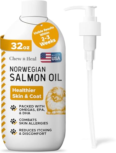 Salmon Oil for Dogs and Cats, 32 oz - Omega-Rich Supplement for Healthy Skin &...