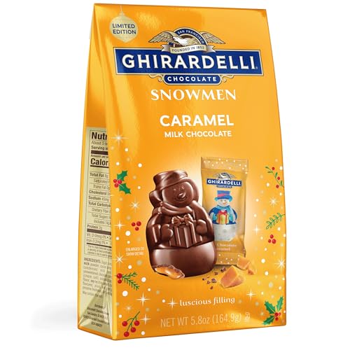 GHIRARDELLI Milk Chocolate Caramel Snowmen, 5.8 oz Bag Premium Holiday Chocolate Candy Individually Wrapped