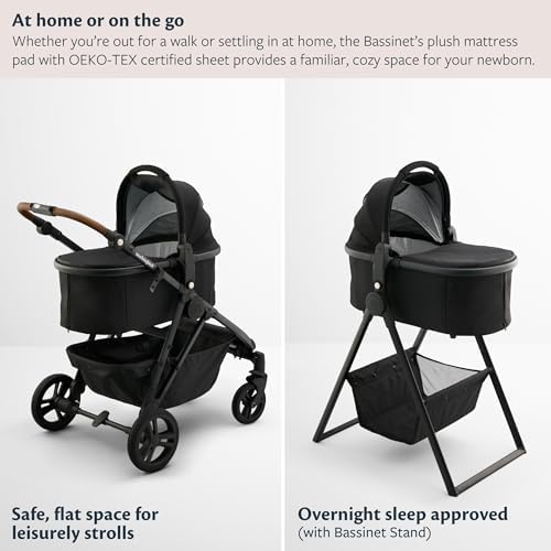 Mockingbird Bassinet - Compatible Single and Single-to-Double Strollers - Newborn Lie-Flat and Overnight Sleep Solution - Mattress, Sheet Included - Black — view 6