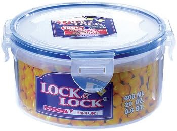 Lock & Lock HPL933 Round Storage Container - Clear/Blue, 600 ml (Pack of 1)