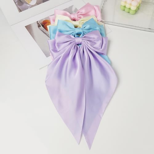 Pinzas para cabello lazo largo satinadas 4 piezas miniatura 5