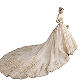 Damen Hochzeitskleid Klassisches Hochzeitskleid Formelle Party Braut Lange Kleider Rückenfreies Brautkleid Herbst (Color : Champagne, Size : Medium), L-F, Champagner, XS