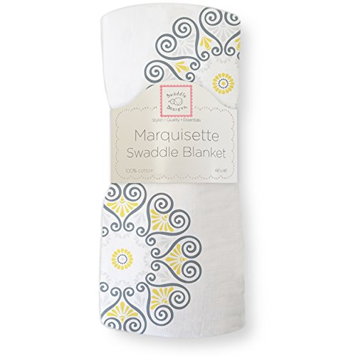 Image of SwaddleDesigns Marquisette Receiving Swaddle Blanket for Baby Boys & Girls, Soft Premium Cotton Muslin, Best Shower Gift, Yellow Medallions, Parent Picks Award Winner