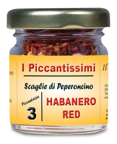 I Piccantissimi - HABANERO RED peperoncino piccantissimo in vasetto da (13 gr) - Scaglie di Peperoncino a lunga conservazione coltivato in Italia (300.000 SHU)