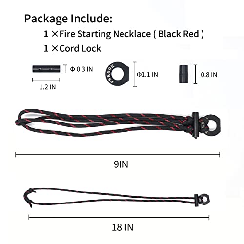 Pskook Fire Starter Necklace, Survival Paracord Necklace With Flint And Steel, Bushcraft Necklace For Camping, Hiking And Backpacking(Black Red) #TOP1