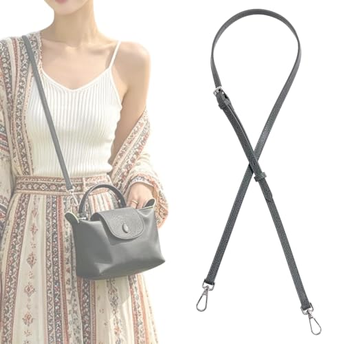 Image of Anthracite Bag Leather Strap Replacement Adjustable Crossbody Shoulder Straps for XS Le Pliage MINI Pouch, No Damage Conversion Kits Accessories (MINI-Anthracite-Silver)