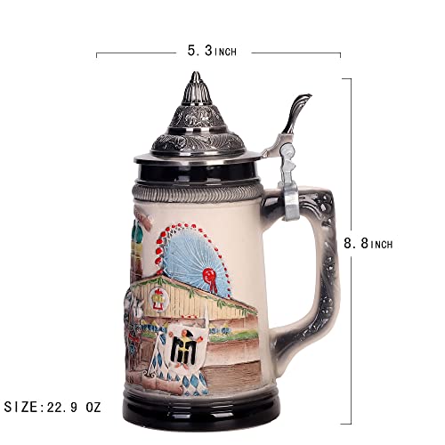 Wrendefull 0.85Lbeer Stein With Matel Pewter Lid Stanley Steel Germany Oktoberfest Tankard Eagle Bierkrug Drinking Glass Horn Beer Stine Mug For Men Can At Christmas Ornaments Cup Broeder Horse #TOP4