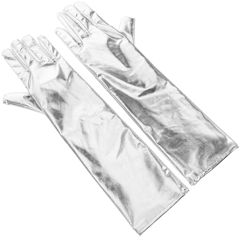 MAGICLULU Guantes Largos de Ópera en Charol Plateado para Mujer y Niñas, Accesorios Temáticos para Eventos Teatrales y Bailes Formales