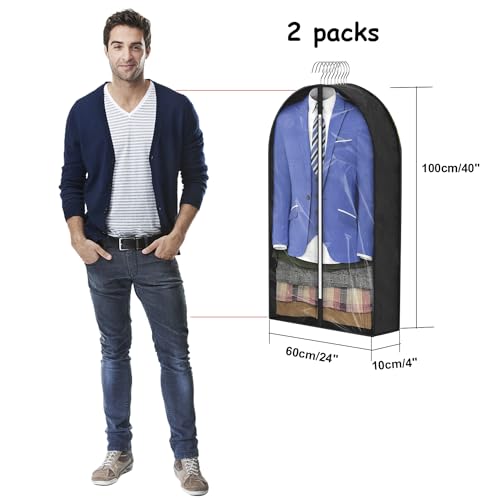 Kleidersäcke, atmungsaktiv, 100 cm (4 Stück) für Anzugjacken, Kleidersäcke zur Aufbewahrung mit 10 cm Zwickel, transparentes Fenster, staubdicht, Kleidertaschen, Schutz für Anzug, Mantel
