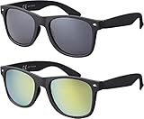 Original La Optica UV400 Verspiegelt Unisex Retro Sonnenbrillen - Doppelpack Gummiert/Rubber Schwarz (Gläser: 1 x Grau, 1 x Gelb verspiegelt) LO1 R-Grey/R-Yellow
