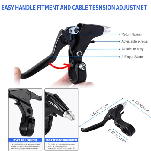 RUJOI Bike Brake Lever Set, 1 Pair Aluminum Alloy Levers with 2 Sets Brake Cable & Housing, Fits 22.2 mm (7/8") Handlebars, for MTB/Road/Folding Bikes.