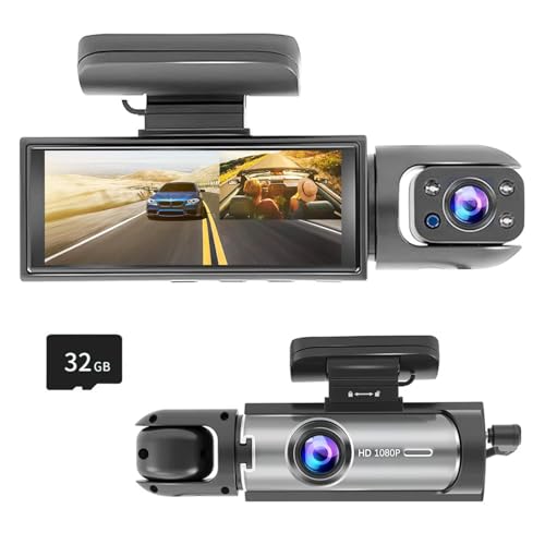 YOVDA 1080P Dual Camera Dash Cam for Cars, Driving Recorder with IR Night Vision, Loop Recording, Wide Angle Lens - 3.16 Inch IPS Screen,Parking Mode, Car Camera with 32GB TF Card