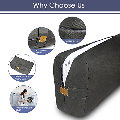 FelizMax Organic Buckwheat Bolster (24X10.5X5.5 in) Yoga Bolster Supportive Yoga Cushion for Restorative Yoga Accessories Rectangular Meditation Pillow 100% Cotton Cover Yoga Pillow (Black) by FelizMax - Image 4