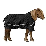 Manta de lluvia para Shetty & Potro, manta de caballo, manta de invierno, transpirable e impermeable, ideal después del entrenamiento, lavado, en el establo y durante el transporte, 200 g, color negro