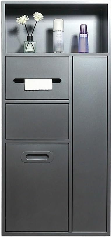 Stainless Steel Shower Niches Toilet Paper Storage Rack with Tipping Bucket Trash Can Recessed Bathroom Niches(Gray 40x86x14cm)