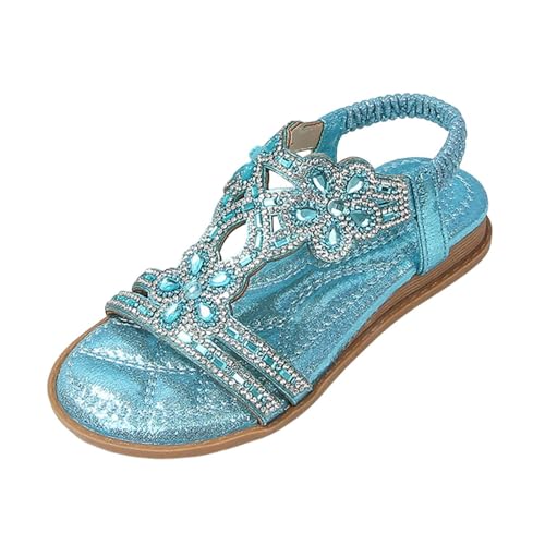 Girls Glitter 𝗥hinestone Sandals Open Toe Non-Slip Flat Shoes Lightweight Breathable Sparkly Youth Shower Shoes