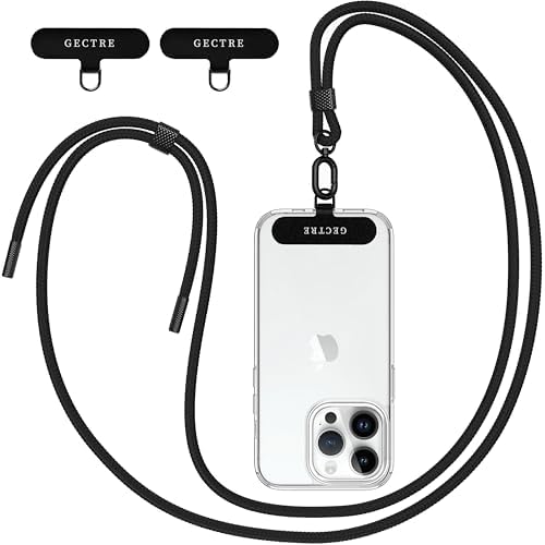 Gectre Handykette Universal, Geeignet für alle Smartphones, mit 2 Stück Universelles Patch, Handyband passend für alle Standard Handyhülle (Schwarz)