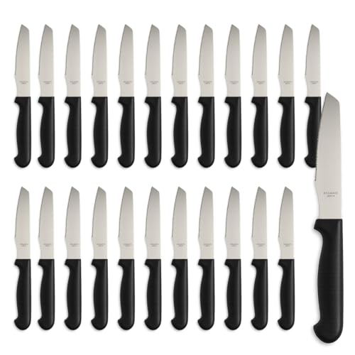 PALUPLUS Set 24 Coltelli per Pizza in Acciaio Inox, Lunghezza 21 cm, Lama Seghettata e Temprata, Impugnatura Ergonomica Nera, Coltelli da tavola per Bistecca e Pizza -009M -1,1
