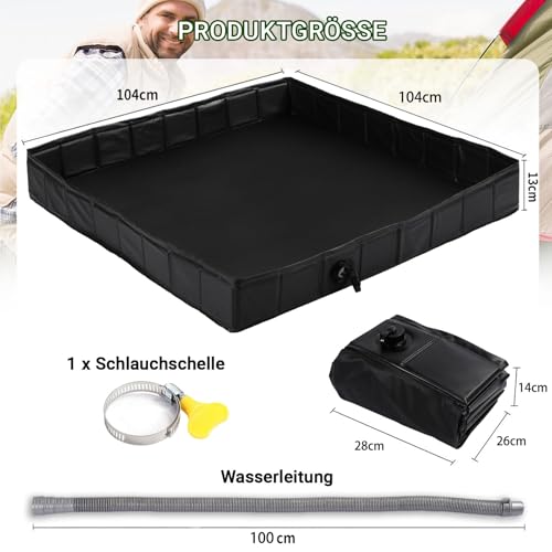 GOZYLA Faltbare Duschbasis Tragbares Duschwanne mit Ablaufschlauch: Duschzeltbasis Große Duschzelt Mobiles Outdoor Camping Zelt Markise Basis für Indoor Haustier Badewanne (Schwarz, 104x104x13cm)