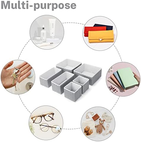 Amazon Brand  Umi Dresser Drawer Organiser, Set of 6 Closet Underwear Organisers Drawer Dividers Folding Storage Bins Box Containers for Bras Socks Ties Scarves, Grey/White Zigzag