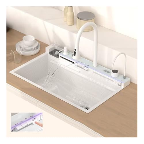 Genérico Fregadero Multifuncional,Fregadero Digital White Whale Falls con Relieve de Panal, Artesanal de Acero Inoxidable para el hogar, Individual Grande(68 * 45cm)