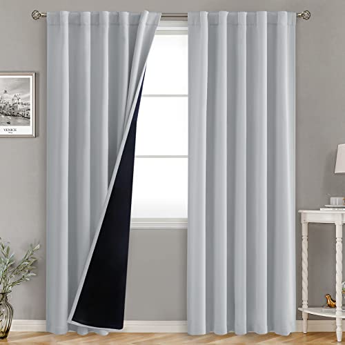 BGment Light Grey 100% Blackout Curtains 84 Inches Long with Reducing Noise Liner, Rod Pocket and Back Tab Double Layer Full Room Darkening Window Curtain for Bedroom, 2 Panels, Each 42 x 84 Inch