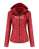 🌈 Design unique : couleur unie/coupe-vent/faux-fuchsia/cuir synthétique/manteau de vêtements d'extérieur/veste avec poches de poitrine/coupe ample décontractée/cuir synthétique à manches longues/longueur midi/capuche amovible avec cordon de serrage, simple boutonnage, fermeture éclair