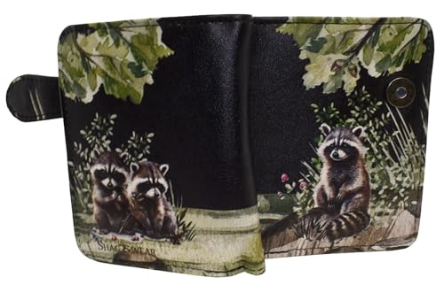 Shag Wear Raccoon Family Small Animal Wallet for Women and Teen Girls Vegan Faux Leather Black 4.5"3