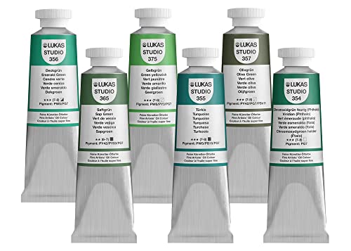 LUKAS Studio Artist Oil Color Paints - High-Pigment Oil Paint Made with Natural Binder for Artist, Painting, & More! - [Greens - 37 mL]