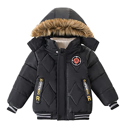 OBiQuzz Giacca trapuntata per bambini: piumino con colletto in pelliccia, giacca invernale calda con motivo giacca in cotone, cappotto invernale, classico e comodo, per tutti i giorni e casual, Nero