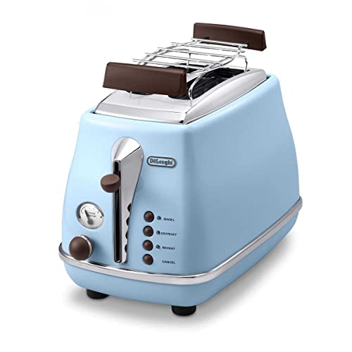 DeLonghi Icona Vintage Tostadora, 900 W, 2 rebanadas, acero Inoxidable, azul