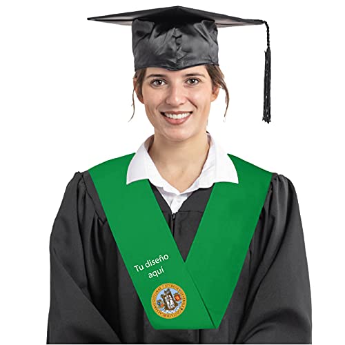 Becas de graduación personalizadas con escudo bordado. Becas para graduaciones universitarias, graduaciones de primaria e infantil.(Verde, Adulto 15cm x 160cm)