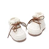 Handmade Infant Booties Crochet Baby Booties Knitted Baby Shoes Gift for New Born Baby Shower Annoucement (Off-White)