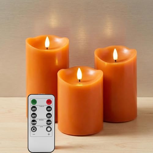 Bougies piliers à LED sans flamme en cire véritable orange pour salon