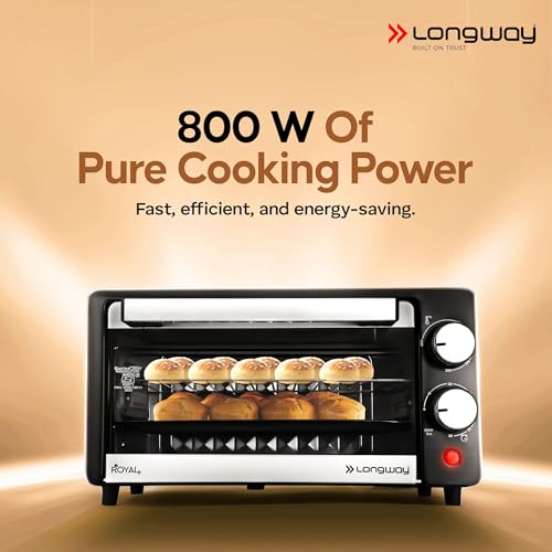 Image of Longway Royal Plus OTG 12 Ltr Oven Toaster Griller with Multiple Heating Modes | Temperature Timer Control for Baking Pizza, Cake, Grilling Chicken & Toasting Bread | 2 Years Warranty (800W, Silver)
